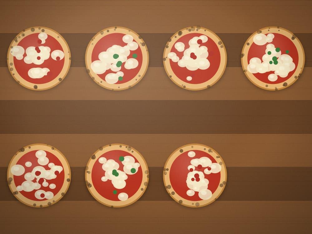 Seven Neapolitan pizzas — the full Napoli 7 menu laid out